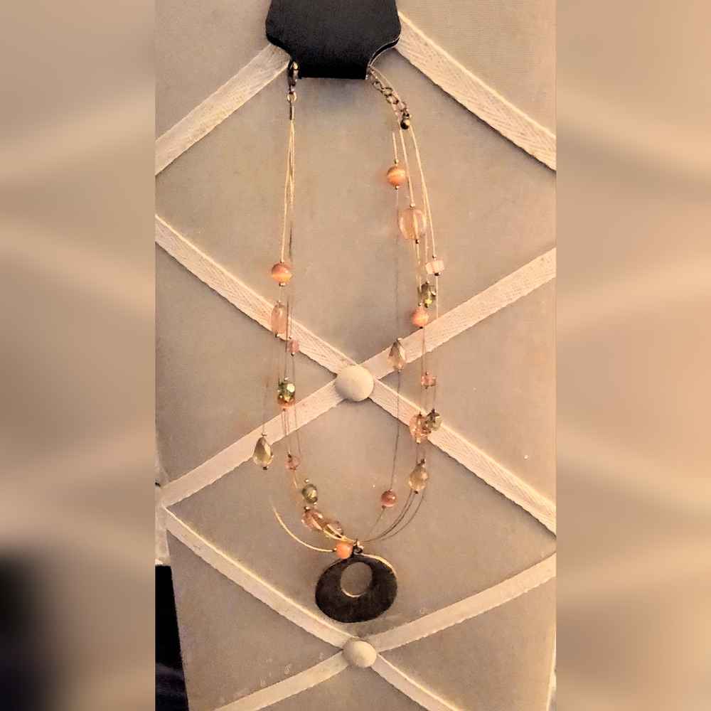 Women's Vtg Multi-Strand Necklace with Bead & Metal Accents